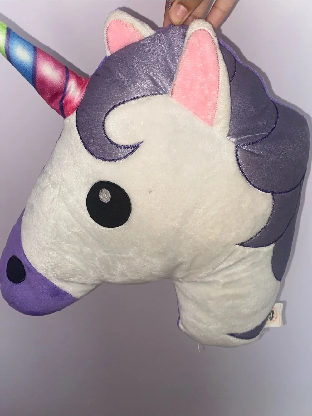 Plush Unicorn Head Pillow - White & Purple